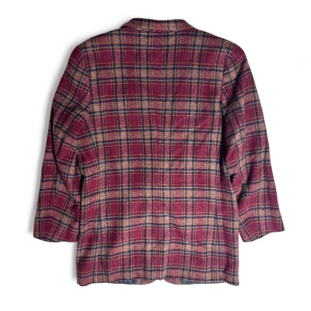 L.L. Bean Vintage 80s Wool Tartan Plaid One Button Blazer Jacket Womens 14R - Picture 3 of 6